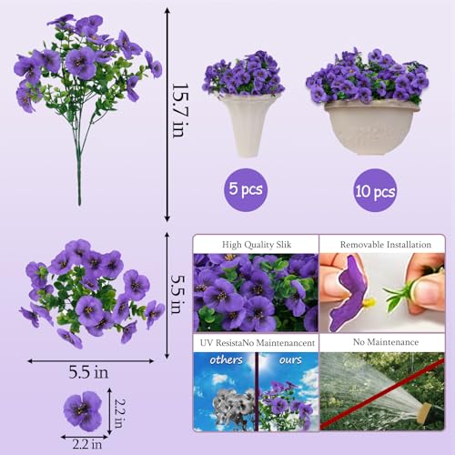 10 Bundles Artificial Orchid Stems, Faux Flowers for Outdoor Planters, Spring Front Porch Decor, UV Resistant Fake Flowers for Wedding, Party, Table Centerpiece Indoor Home Decoration（Purple） - color: Purple-10