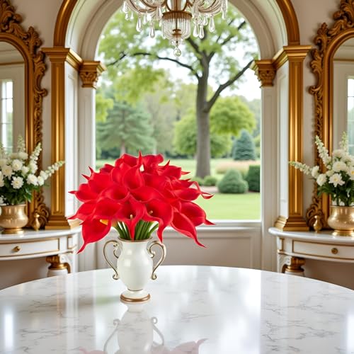 Floral Kingdom 20 Pack Artificial Calla Lily Flowers 14 Inch Red – Real Touch Faux Flowers for Home Decor, Table Centerpieces, Holiday & Party Arrangements - color: Red