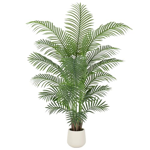 6ft Artificial Palm Tree Tall Faux Palm Tree Indoor Large Fake Plants with 18 Trunks Artificial Plants with White Pot Lifelike Leaves for Home Office Decor Living Rooms Bedrooms - color: Palm Tree 6ft