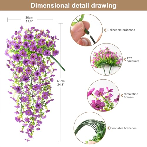 ZFProcess Artificial Hanging Flowers Plants for Outdoor Spring Summer Decoration, 2PCS Faux Silk Daisy UV Resistant Look Real for Outside Home Indoor Planter Porch Garden Yard Decor(Purple) - color: A Purple