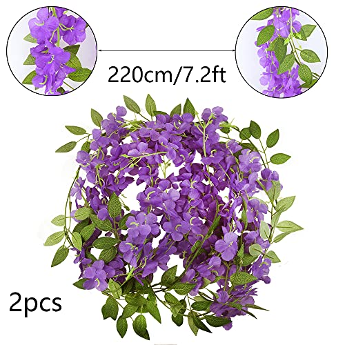 CISDUEO 2 Pcs Wisteria Hanging Flowers Vines Purple Wisteria Flowers Vine Garland Artificial Wisteria Vines Hanging Flower Silk for Wedding Arch Party Garden Home Decor Table Backdrop 6 Feet - color: Purple