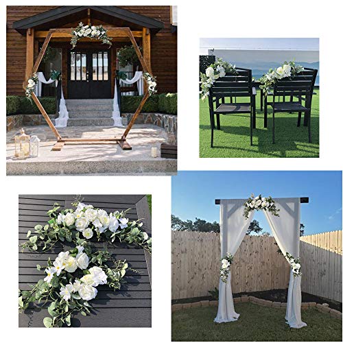 Wedding Arch Flowers,3Pcs Set White Rose Decorative Floral Swags, Artificial Greenery Eucalyptus Leaves Flower For Sheer Drapes, Wedding Chair, Arbor, Wedding Ceremony and Reception Arrangement - color: White