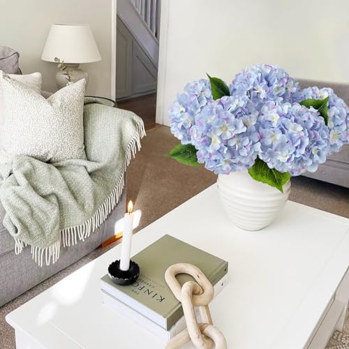 JINWOE Silk Hydrangea Artificial Flowers, 5Pcs 20Inch Large Lifelike Silk Artificial Hydrangeas, Full Fake Flowers for Bouquet Table Centerpieces Wedding Indoor Home (Taro Purple) - color: Taro Purple