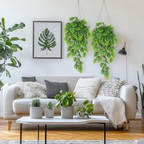 Daifunli 8 Pcs Artificial Hanging Plants Fake Hanging Ferns Plastic Fake Plant for Wall Room Garden Garland Indoor Outdoor Decor No Basket (Monstera Vines) - style: Monstera Vines