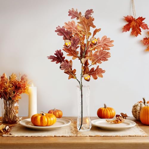 SNAIL GARDEN 2 Pcs 39.3in /100cm Faux Oak Fall Floral Stems with Acorns,Large Artificial Fall Stems for Vases Filler, Autumn Decor Oak Leaves Artificial Fall Flowers Wedding Porches Courtyards