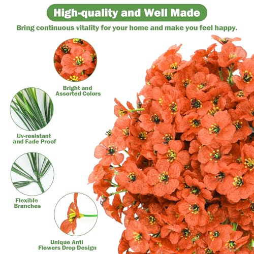 Nepfaivy Artificial Flowers for Outdoors Orange - 24 Bundles UV-Resistant Fake Flowers No Fade for Outside, Realistic Plastic Plants and Faux Silk Flowers for Planters, Front Porch, Garden Decoration - color: Orange