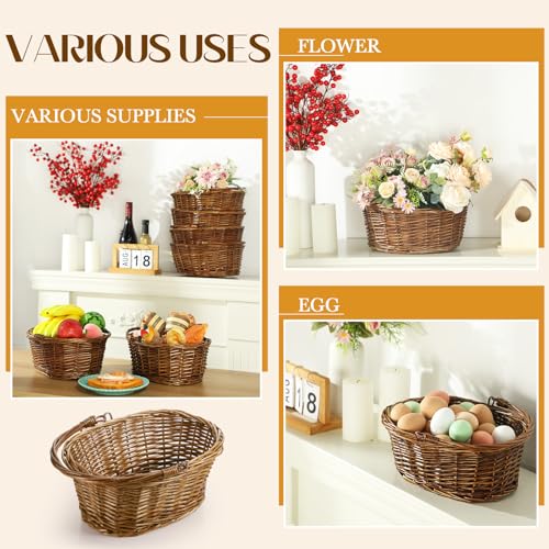 Barydat Small Wicker Basket with Handle Flower Girl Baskets Oval Willow Woven Braided Gift Basket for Weddings Picnic Baby Shower Home Garden Decor(6 Pcs,Brown,12'' x 9'' x 5'') - color: Brown, size: 12'' x 9'' x 5''