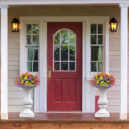 16 Bundles Artificial Flowers Outdoor Spring Summer Decoration Fake Silk Colorful Daisy Eucalyptus Realistic UV Outside Faux Plants for Garden Porch Window Box Home Decor(Red Yellow Pink Purple) - color: Mixed Color(red Yellow Pink Purple)