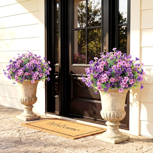Kingsboomy Artificial Flowers for Outdoors, Faux Plants 12 Bundles Silk Colorful Fake Flowers Eucalyptus Realistic UV Resistant for Outside Home Planter Porch Patio Yard Decor (12, Mixed Purple) - color: Mixed Purple