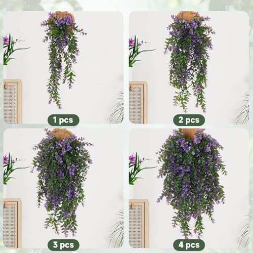 RECUTMS Artificial Hanging Leaves Plants 4Pcs Indoor Fake Vines Ivy Leaves Plastic Greenery Resistant Plastic for Wall Wedding Party Porch Garden Decoration(Purple) - color: Style2-purple