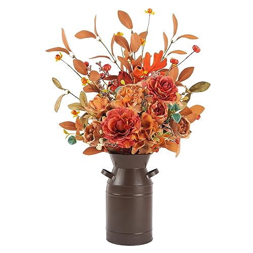 Krissing Artificial Fall Flowers with Metal Pot Faux Autumn Hydrangea Silk Flowers Bouquets with Fall Floral Stems Fall Flowers Arrangements for Table Centerpieces Vase Mantle Home Fall Decor - color: Fall