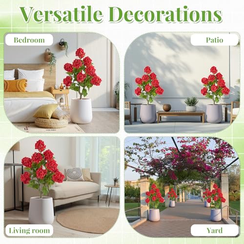 Daifunli 2 Pack 36″ Artificial Hydrangea Trees Real to Touch Faux Hydrangea Bushes Plants with Stakes for Wedding Spring Home Office Living Room Housewarming Gift(Red) - color: Red