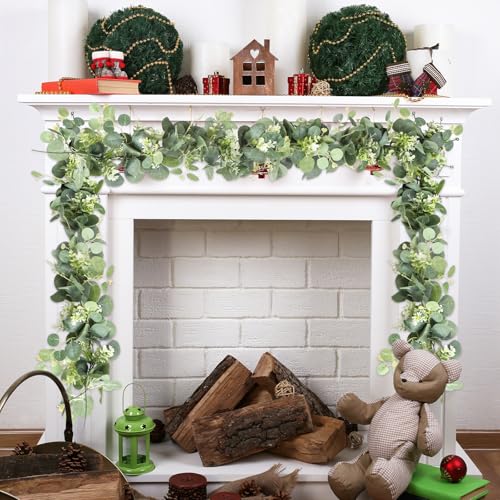 Uguisu 5.9ft Artificial Greenery Garland, Eucalyptus Garland, Fake Greenery Hanging Vine Decorations for Wedding Arch, Table, Party, Backdrop, Mantel, Indoor and Outdoor Home Decor. (1pcs/Green) - color: Green