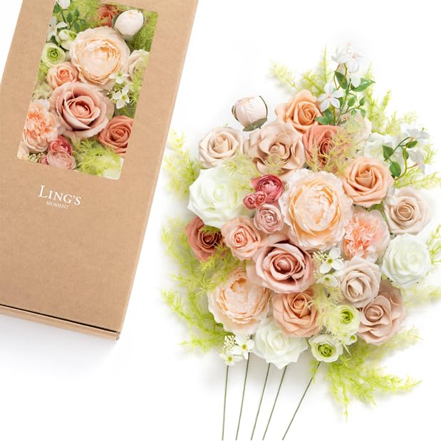 Ling's moment Fake Flowers Box, Faux Artificial Greenery Stems Foam Roses Silk Peony Ranunculus Fabic Flower for Centerpieces Bouquet Wedding Vase Floral Decorations, Garden Blush, Deluxe Combo - color: Pk-garden Blush, size: Deluxe
