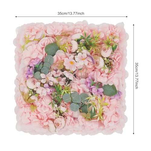 Flower Wall Backdrop, 14x14 Inch Artificial Flower Wall Panels, Peony Dahlia Wall Flowers Wall Decor for Photo Background Home Party Wedding Backdrop Decoration (Pink) - color: Pink