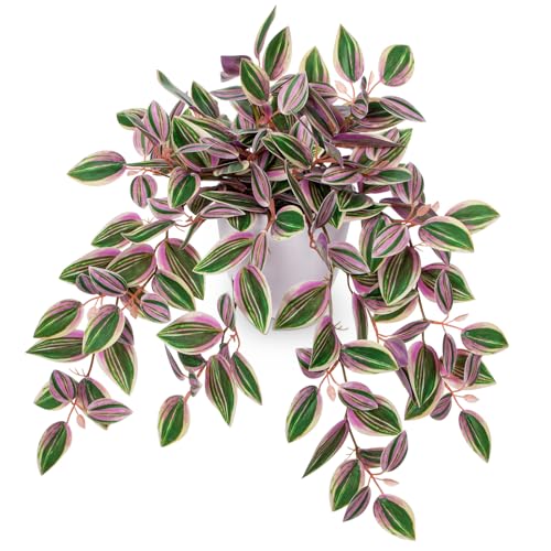 Briful Artificial Potted Plant Indoor, 17.7" Faux Trailing Plant in White Plastic Pot Blush Green Variegated Fake Cascading Plant for Bedroom Shelf Vanity Bathroom Office Desk Home Decor - color: Blush Green Variegated