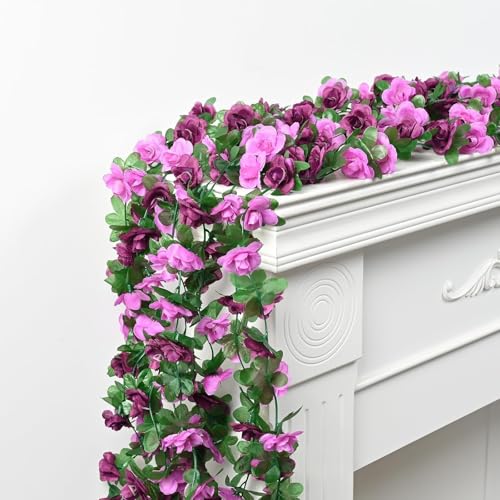 Sherika 9 Pcs 72FT Artificial Flower Garland, Fake Purple Roses Vines Hanging Silk Flowers Faux Floral Garland for Wedding Arch Room Wall Backdrop Bedroom Centerpieces Mothers Day Decorations - color: Purple