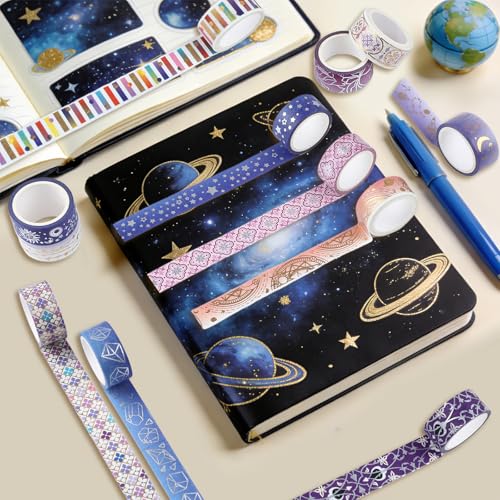 12 Rolls Galaxy Washi Tape Set Purple Stars Decorative Tapes Silver Gold Foil Masking Tape for Scrapbook Bullet Journal Planner DIY Art Craft Party Decor Gifts Wrapping - color: U
