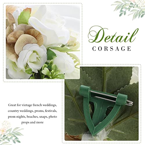 Wedding Flower Boutonniere White Groom Rose Buttonholes Men's Boutineer Party Suit Decoration Prom Anniversary Accessories for Groomsmans and Man (White) - color: White