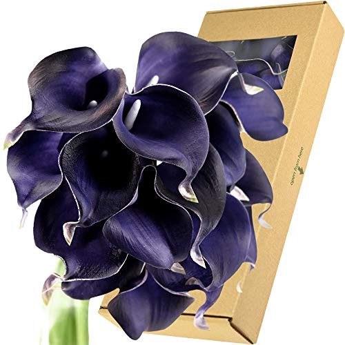 FiveSeasonStuff Real Touch Calla Lily Artificial Flowers Wedding Bridal Bouquet | Floral Arrangements | 15 Calla Lilies (Mystic Blue Violet) - color: Mystic Blue Violet