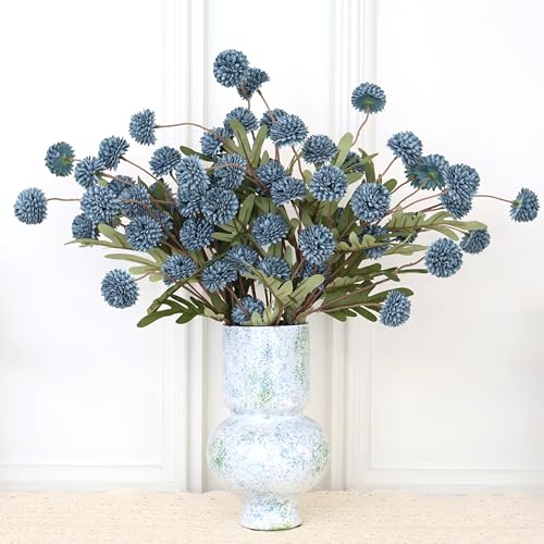 12Pcs Fake Kiku Flowers, Artificial Small Chrysanthemum Balls with Stems, Faux Silk Mini Pompon Mums for Vase Floral Arrangement DIY Bouquets Wedding Party Table Centerpieces Home Decor (No Vase) - color: Blue