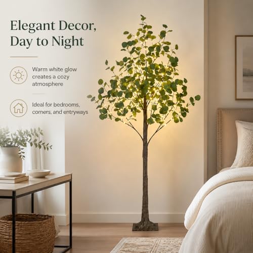 Lighted Eucalyptus Tree 6FT 270 LED Artificial Tree for Decor Inside and Outside Home Patio Wedding Festival Christmas Decoration Warm White - size: 5ft 10in