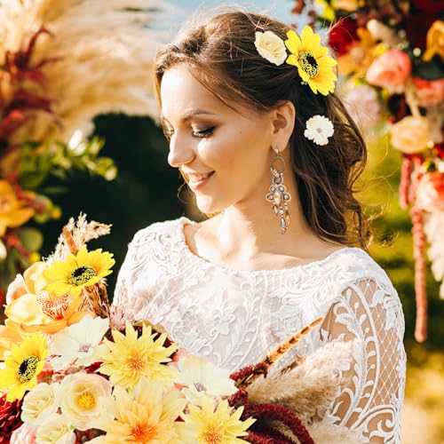 LACGO 48 PCS Fall Fake Flowers Heads - Artificial Flower Heads Bulk Silk Faux Flower for Crafts Cake Blossom Wreath Garland Bouquets for Crafts Wedding Bridal Party Baby Shower Home Decoration(Yellow) - color: Yellow