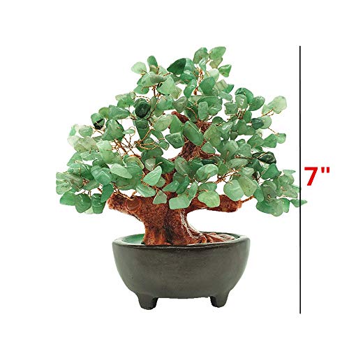 Colorsheng 7 Inch Quartz Crystal Money Tree Bonsai Feng Shui Gem Decoration for Wealth and Luck (Green) - color: Green