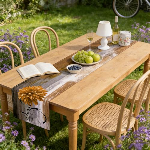 OYIMUA Soft Thick Chenille Brown and Yellow Table Runner 90 Inches Long Vintage Abstract Painting Flowers Spring Summer Rustic Dining Table Decorations for Home Indoor Outdoor - size: 13" x 90", Table Runner, style: Brown