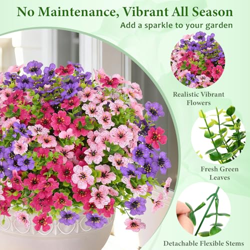 Elyum Artificial Flowers for Outdoors, 18 Bundles Artificial Plants & Flowers Outdoor, UV Resistant Faux Flowers Outdoor Fake Flowers for Outside Porch Window Box Decoration(Mixed Color) - color: Mixed Color, size: 18 Pack
