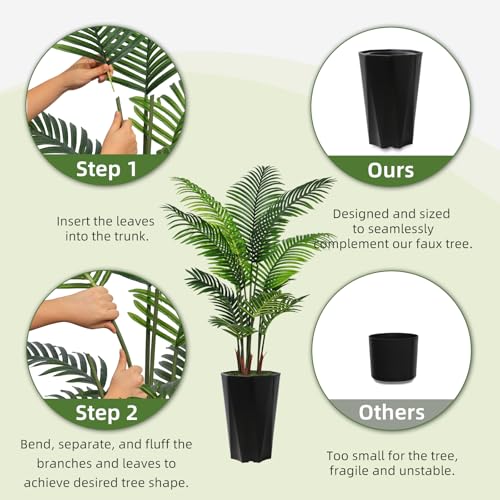 Artificial Palm Tree 5FT - Faux Plant with Black Diamond Planter - Tall Fake Tropical Areca Floor Plant Potted - Artificial Silk Tree for Home Office Living Room Decor Indoor - color: Black