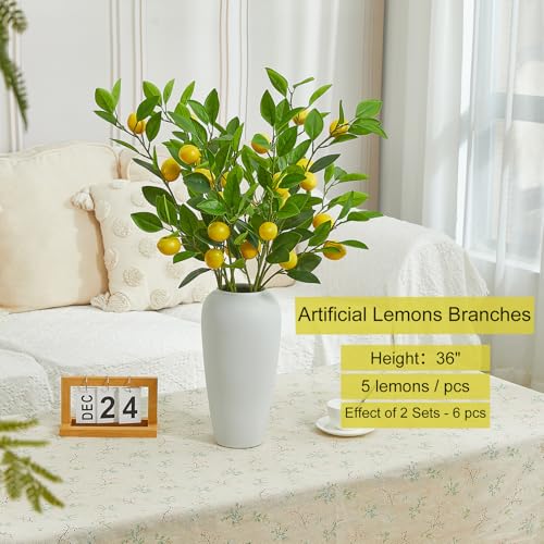 Heleze 36 Inch Artificial Lemon Branches for Vases Greenery Stems with Faux Fruits Realistic Lifelike Fake Lemon Tree Branch for Home, Dining Table, Kitchen Decor