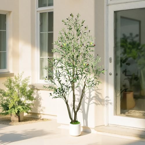 Caxchiling Artificial Olive Tree 6FT, Fake Tree for Indoor Outdoor, Lifelike Faux Large Floor Plants with Heavy Trunk with Vines and Moss Topper, Home Office Decor for Living Room Bedroom Doorway - color: Olive, size: 6ft