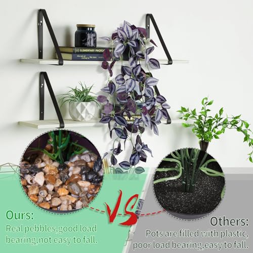 LOYWREE Small Fake Hanging Purple Eyebrow Leaf Plant Artificial Potted Plants Indoor 39-in Long Faux Dark Black Vine Plant with Pot for Shelf Home Office and Outdoor Garden Decor (Black Pot) - color: Eyebrow, size: 1Pack