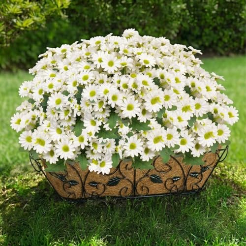 12 Bundles Artificial Daisies Flowers Outdoor Fake Plants White Daisy Fake Foliage Greenery Faux Plants for Graves Hanging Outside Planter Window Box Wedding Decoration (Creamy White) - color: Creamy White