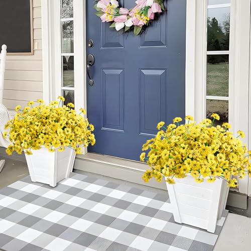 Krissing 48 Bundles Outdoor Artificial Flowers UV Resistant Fake Silk Flowers Faux Plastic Plants Outside Garden Porch Window Box Summer Decoration (Yellow) - color: Yellow