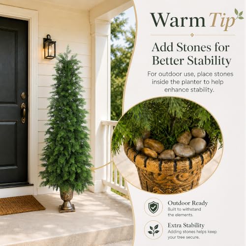 Bellacat 5ft UV Resistant Topiary Trees Artificial Outdoor with Urn Planter & Soft Real Touch Leaves, 60in Lifelike Faux Cedar Tree, Fake Cypress Tree for Front Door Porch Patio Deck Home Decor, 2Pack - color: Golden Urn Planter-2pack, size: 5ft