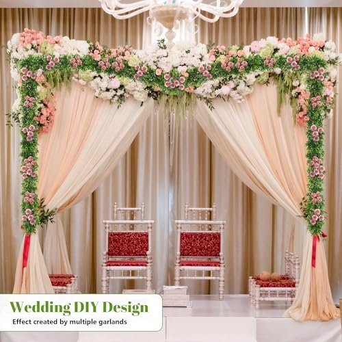 DDHS Artificial Boxwood Garland, 6FT Fake Plant Greenery Eucalyptus Garland Faux Vines Hanging Plant Green Artificial Boxwood Plants for UV Outdoor Indoor Wedding Backdrop Wall Table Farmhouse Party