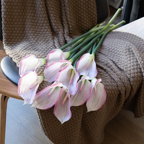 DUYONE Artificial Flowers Calla Lilly 25.6'' Large Fake Bouquet Long Stem Plants 5 Pcs for Home,Living Room,Bedroom,Dining Table,Office,Weddings Party Garden Décor(Pink) - color: (No Vase) 5pcs Pink