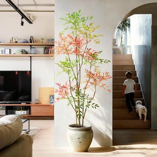 Large Artificial Nandina Trees Tall Fake Bamboo Tree Indoor Outdoor Realistic Floor Plant Faux Plastic Plants Flowers for House Home Living Room Bedroom Office Front Porch Modern Farmhouse Decor - color: Multicolor, size: 7ft 3in