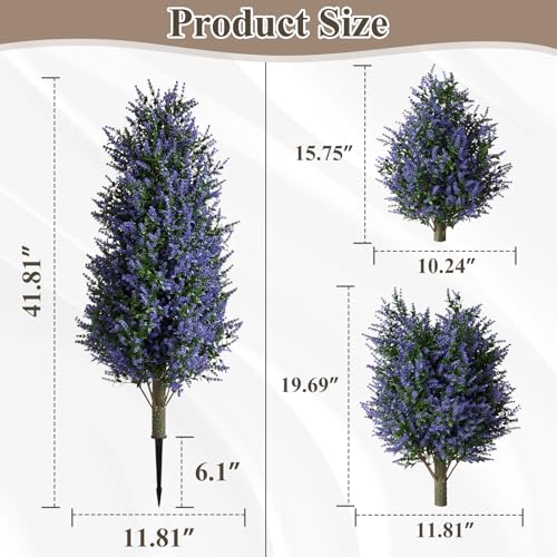 Christmas Artificial Lavender Cone Topiary Trees with Spike, 2 Pack UV Resistant & Anti Lodging Artificial Shrubs, 3FT Fake Evergreen Artificial Plant Brush for Indoor Outdoor Front Porch Garde - size: Lavender Cone Topiary Trees