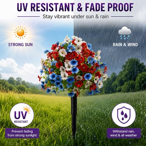 Artificial Petunias with Ground Stake - UV Resistant & Waterproof Faux Flowers for Outdoor Indoor Garden, Yard, Planter, Porch & Home Decor (Style E, 2 Pcs) - color: Style E , 2 Pcs