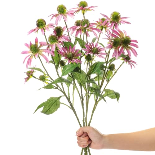 Knitgrip Light Purple 4 Pcs Artificial Coneflowers Stems 29 Inch Faux Echinacea Flowers Branch Realistic Farmhouse Fake Sunflower Floral Bouquet for Home Centerpiece Arrangement Indoor Outdoor Decor - color: Light Purple