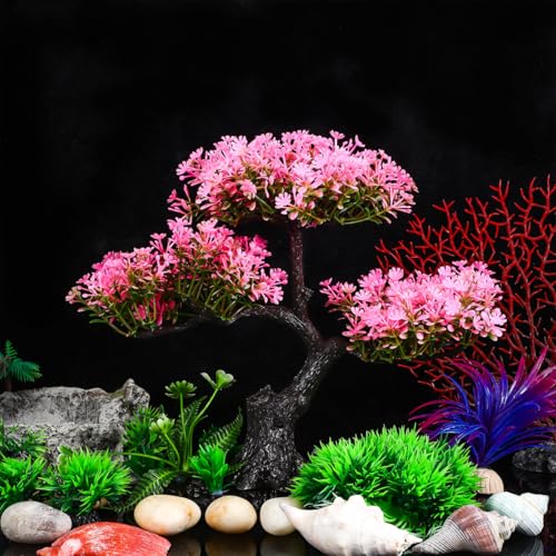 PartyKindom Artificial Aquarium Plants Realistic Fish Tank Decorations Set for Turtle Tanks Plastic Aquarium Decor with Soft Swaying Water Plants 11.41X9.44X4.33 in Underwater Landscape