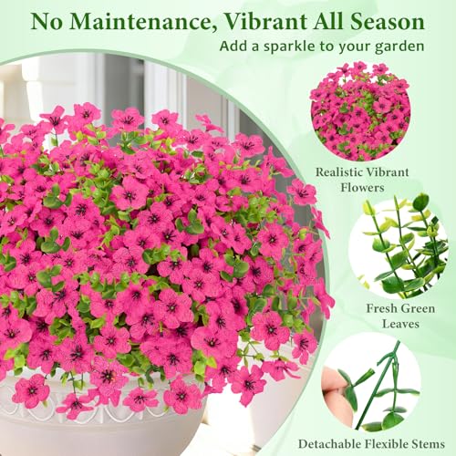 Elyum Artificial Flowers for Outdoors, 18 Bundles Artificial Plants & Flowers Outdoor, UV Resistant Faux Flowers Outdoor Fake Flowers for Outside Porch Window Box Decoration(Rose Red) - color: Rose Red, size: 18 Pack