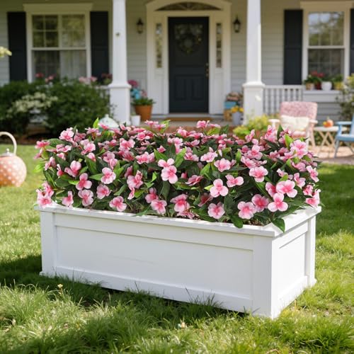 Ouddy Decor 6 Bundles Artificial Impatiens Flowers for Outdoors Decoration, Silk Flowers Bouquet Fake Plants UV Resistant for Spring Summer Garden Porch Window Box Balcony Home Decor, Light Pink - color: Light Pink
