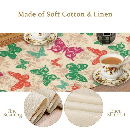 Retro Butterfly Table Runner,Boho Colorful Butterflies Country Farmhouse Decor Table Runner for Home Indoor Outdoor Kitchen Holiday Party Wedding Decor 13x36 Inch - color: Butterfly-10, size: 13x36in