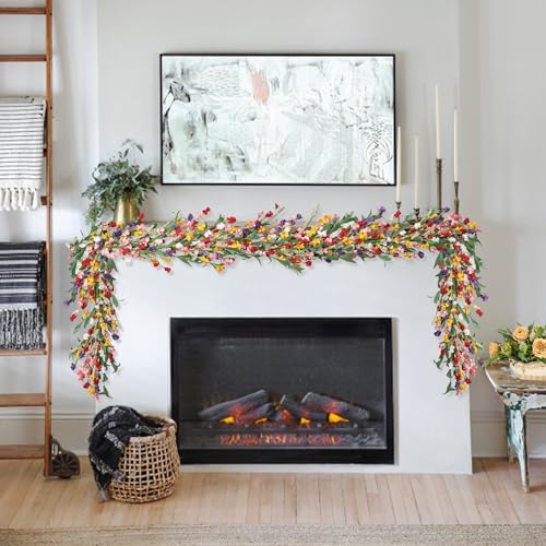 6ft Spring Summer Flower Garland, Artificial Floral Vine for Wall Backdrop Mantle Fireplace Stair Table Wedding Arch, All Season Home Door Porch Decor (Yellow+Pink) - color: Yellow+pink
