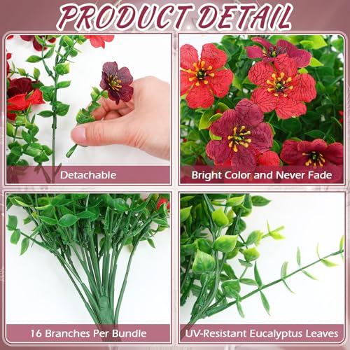 Suncalla 4 Pcs 30In Artificial Hanging Flowers for Outdoor Planter 156 Branches Trailing Faux Potted Plant Fake Floral UV & Fading Resistant for Wedding Patio Spring Summer Decor(Red,Reddish Brown) - color: Red,reddish Brown