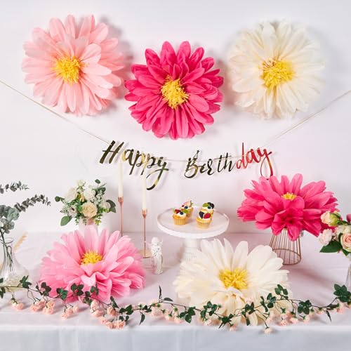 Pink Paper Flowers 6 Pcs, 20 Inch Large Paper Flowers for Pink Party Decorations, Girl Women Birthday Decorations, Tissue Paper Flower Decoration for Backdrop, Classroom and Wall Decor - color: Pink White